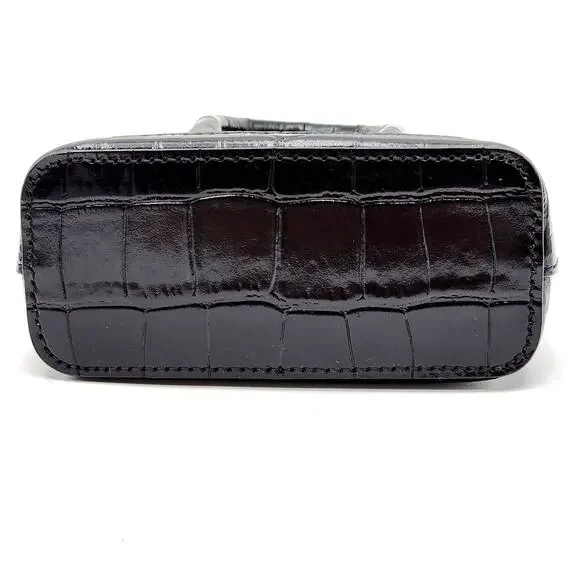 BALENCIAGA Black Calfskin Logo Crocodile Embossed Mini Ville Top Handle Bag XXS - Picture 8 of 16